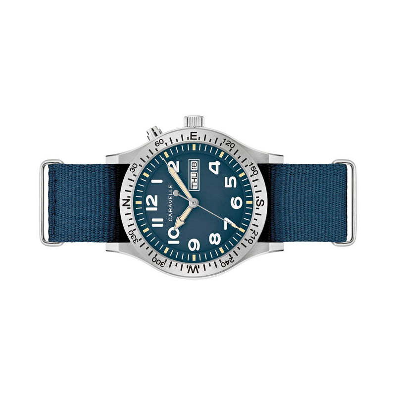 Caravelle "Light Up" Field Watch with Blue Dial #43C126