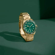 Caravelle Sea Hunter Automatic Goldtone Watch with Green Dial #44B128
