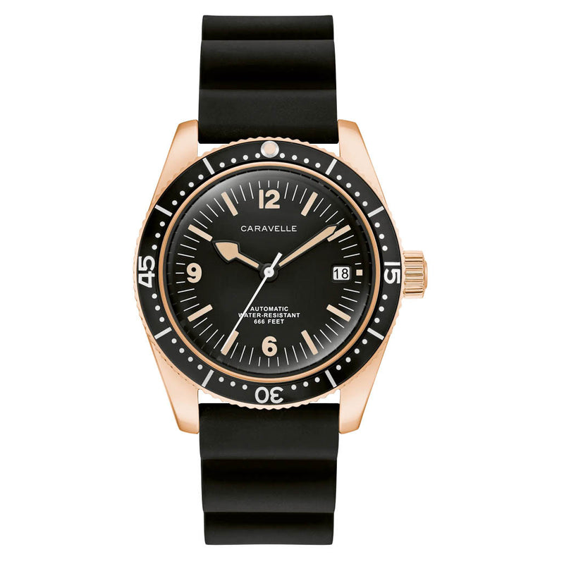 Caravelle Sea Hunter Automatic Goldtone Watch with Black Dial #44B130