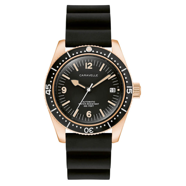Caravelle Sea Hunter Automatic Goldtone Watch with Black Dial #44B130