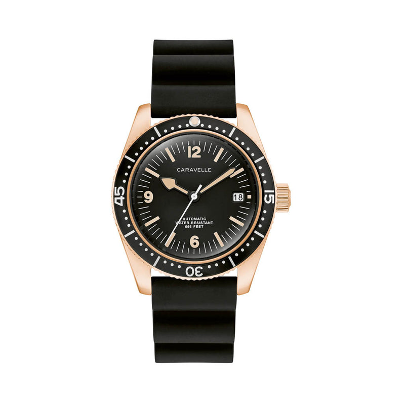 Caravelle Sea Hunter Automatic Goldtone Watch with Black Dial #44B130