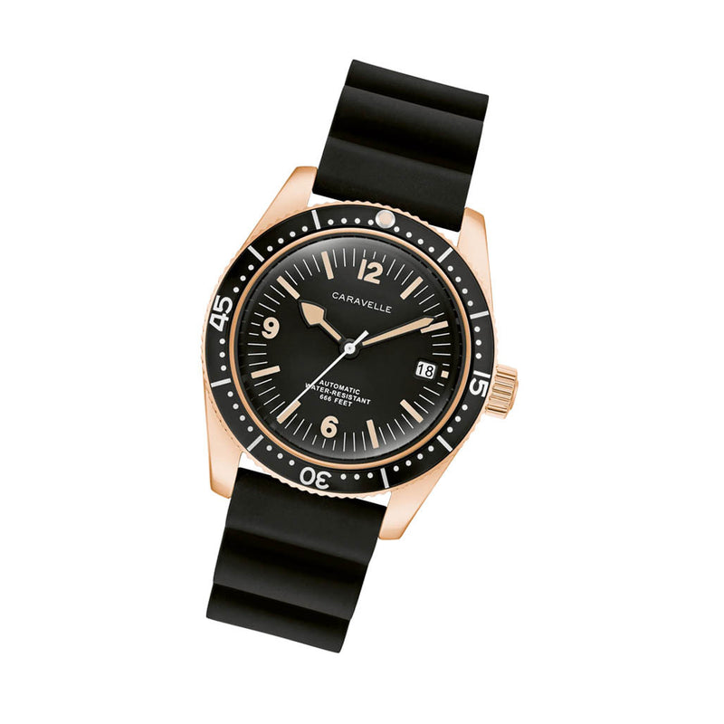 Caravelle Sea Hunter Automatic Goldtone Watch with Black Dial #44B130