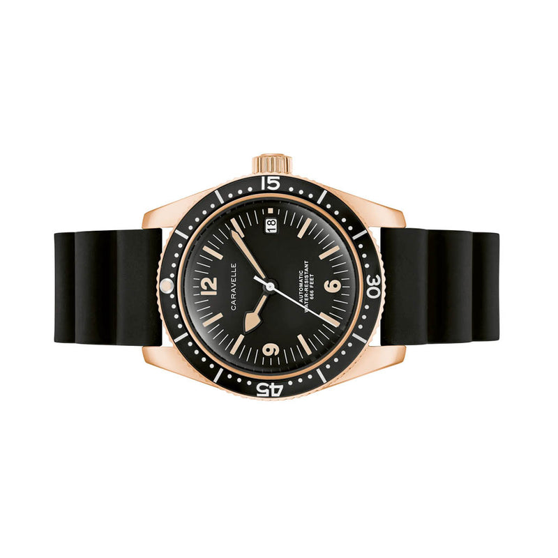 Caravelle Sea Hunter Automatic Goldtone Watch with Black Dial #44B130