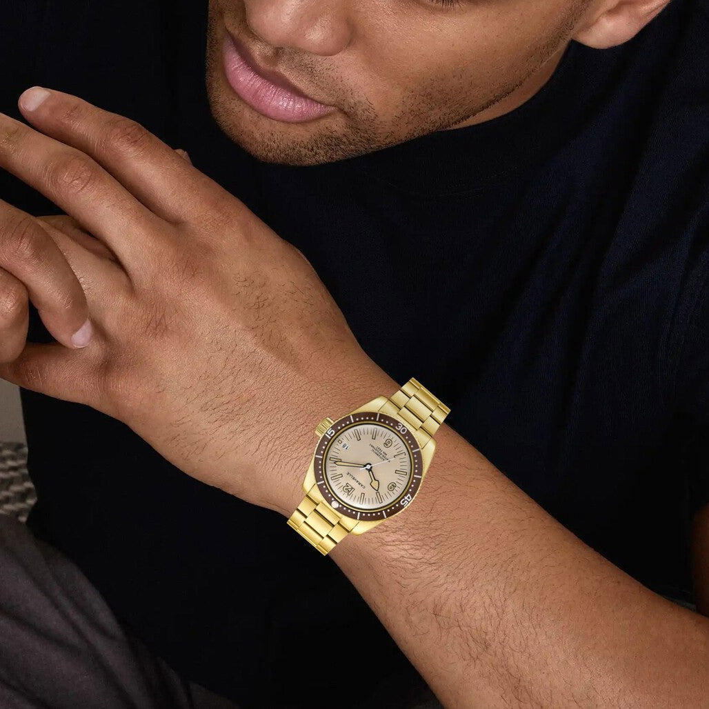 Caravelle Sea Hunter Automatic Goldtone Watch with Beige Dial