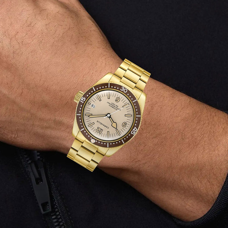 Caravelle Sea Hunter Automatic Goldtone Watch with Beige Dial #44B133