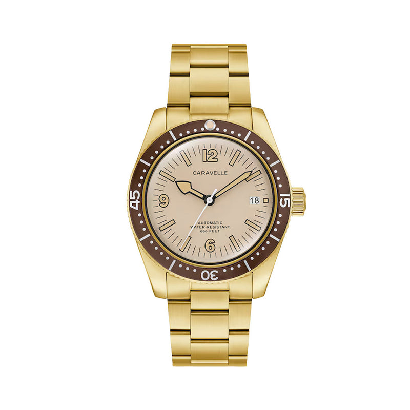 Caravelle Sea Hunter Automatic Goldtone Watch with Beige Dial #44B133