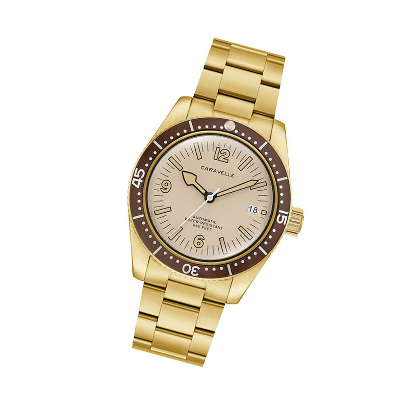 Caravelle Sea Hunter Automatic Goldtone Watch with Beige Dial #44B133