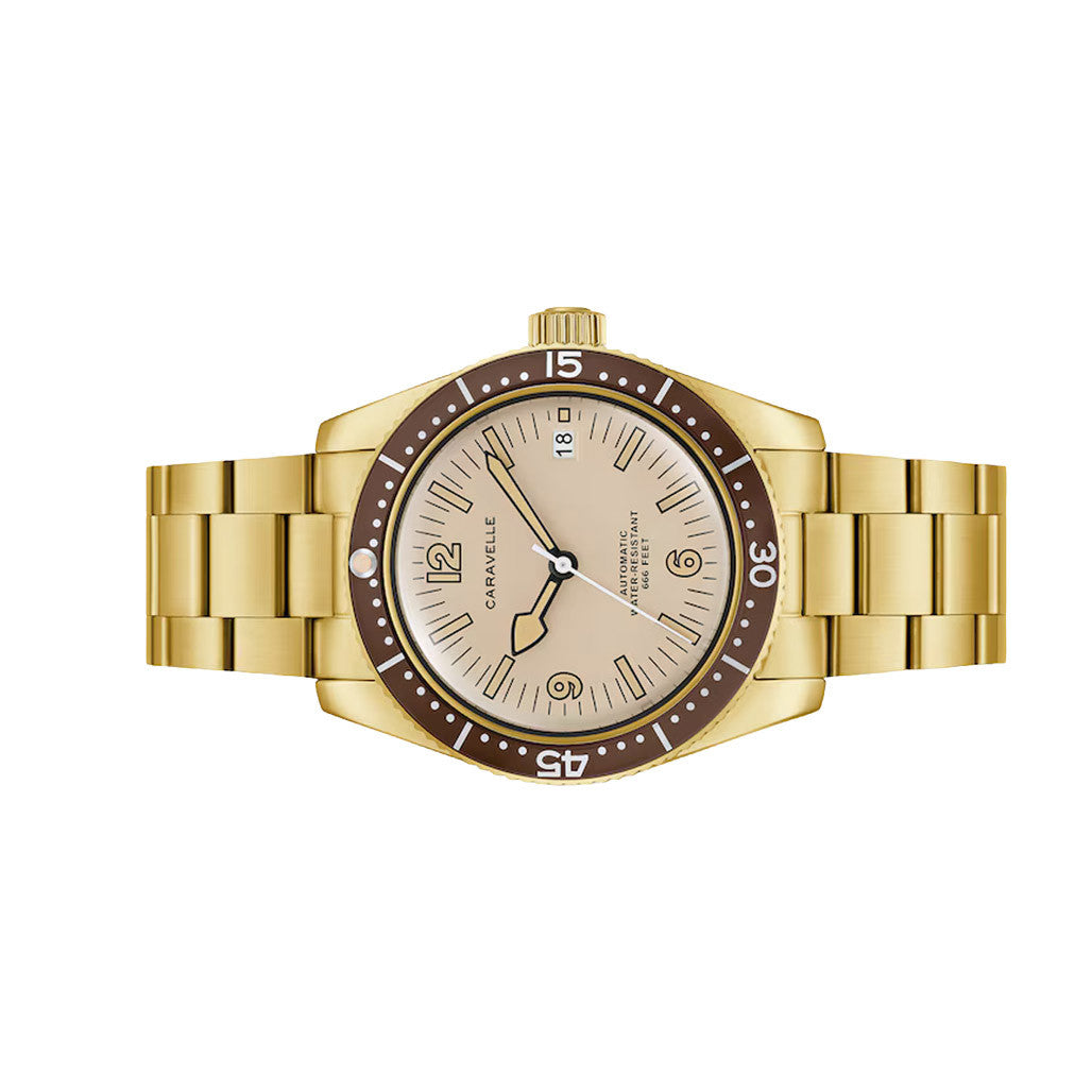 Caravelle Sea Hunter Automatic Goldtone Watch with Beige Dial