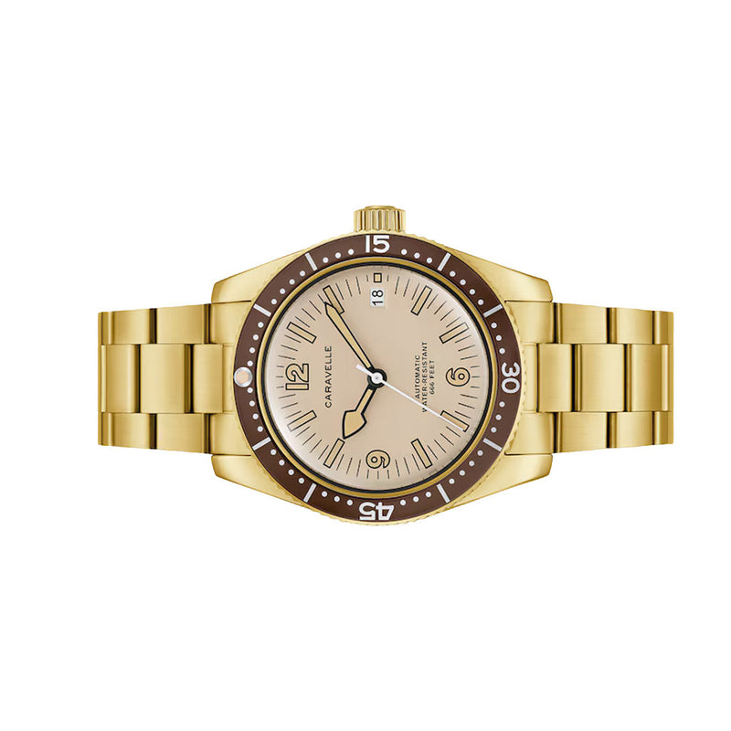 Caravelle Sea Hunter Automatic Goldtone Watch with Beige Dial #44B133
