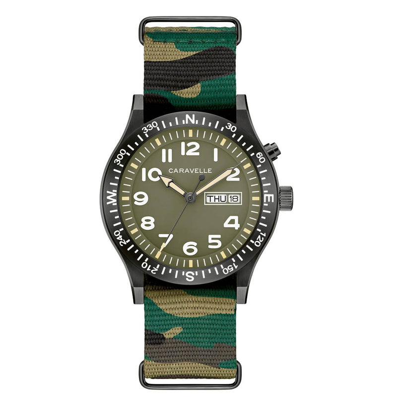 Caravelle "Light Up" Field Watch with Green Dial #45C121