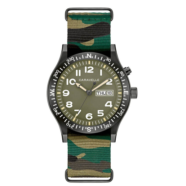 Caravelle "Light Up" Field Watch with Green Dial #45C121