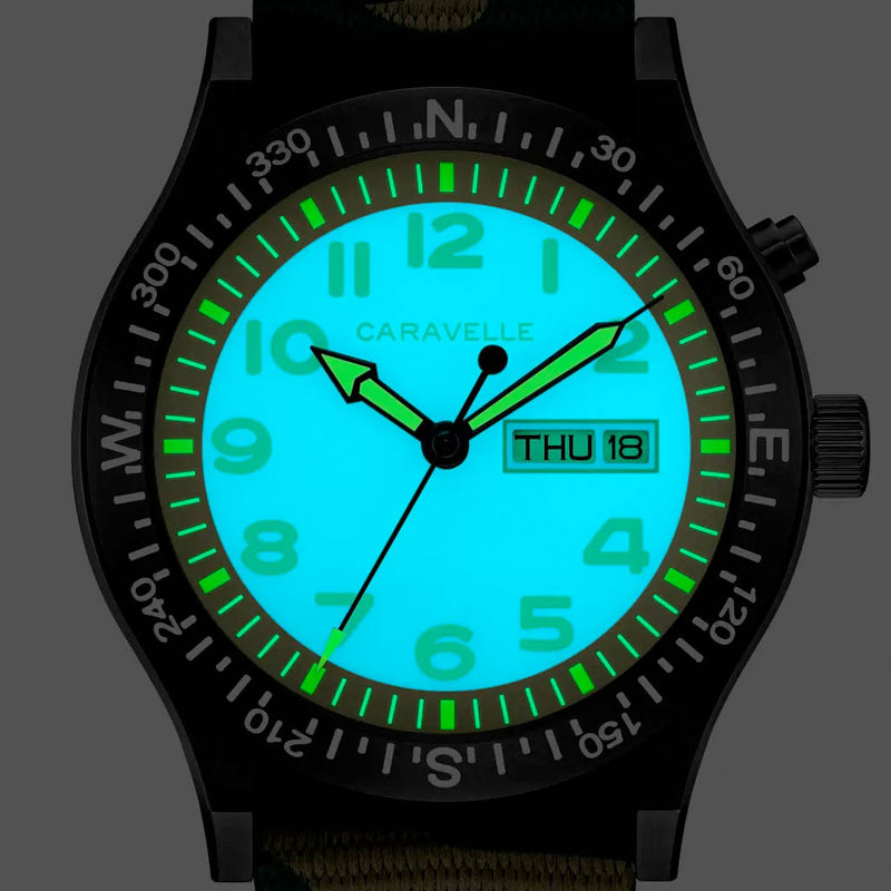 Caravelle "Light Up" Field Watch with Green Dial #45C121