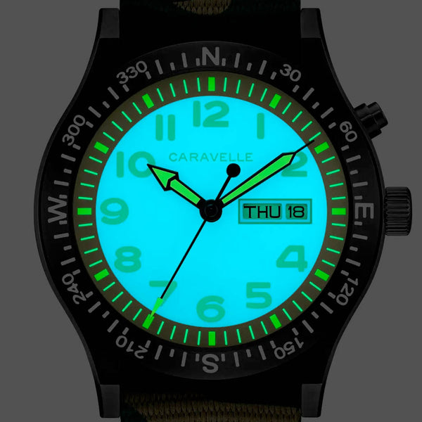 Caravelle "Light Up" Field Watch with Green Dial #45C121