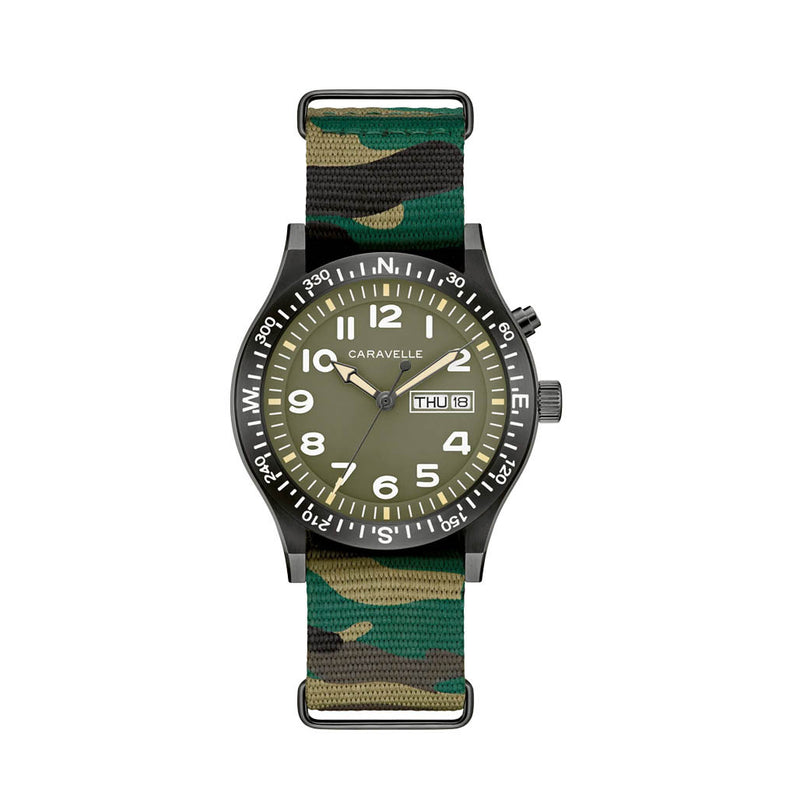 Caravelle "Light Up" Field Watch with Green Dial #45C121