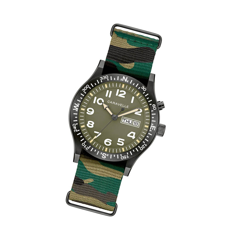 Caravelle "Light Up" Field Watch with Green Dial #45C121