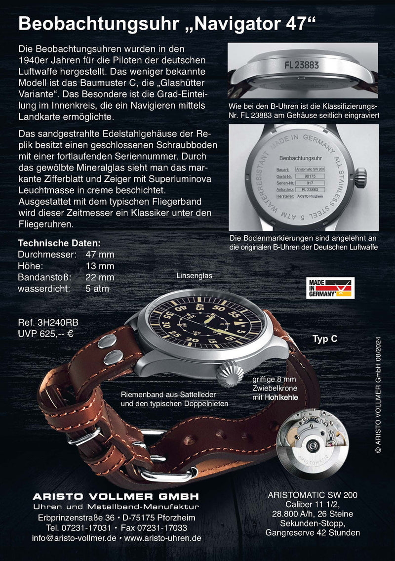 Messerschmitt 47mm Swiss Automatic Navigator Watch #3H240