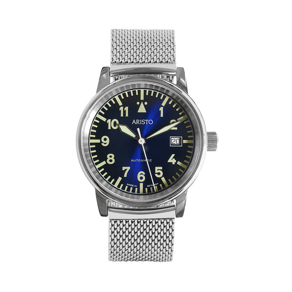 Aristo Blue Dial Flight Watch with Mesh Bracelet and a Sapphire Crystal #4H251-M