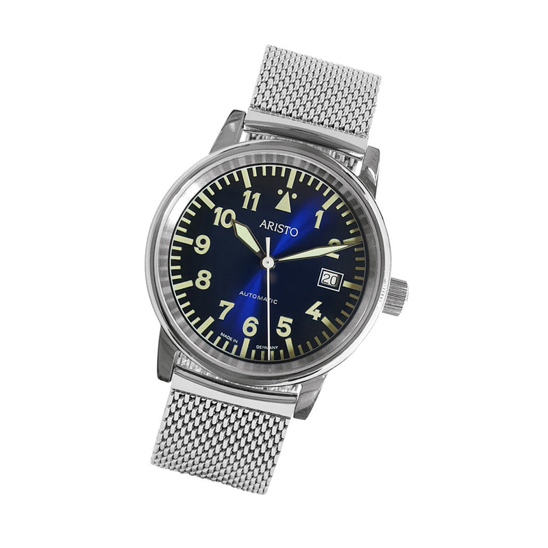 Aristo Blue Dial Flight Watch with Mesh Bracelet and a Sapphire Crystal #4H251-M tilt