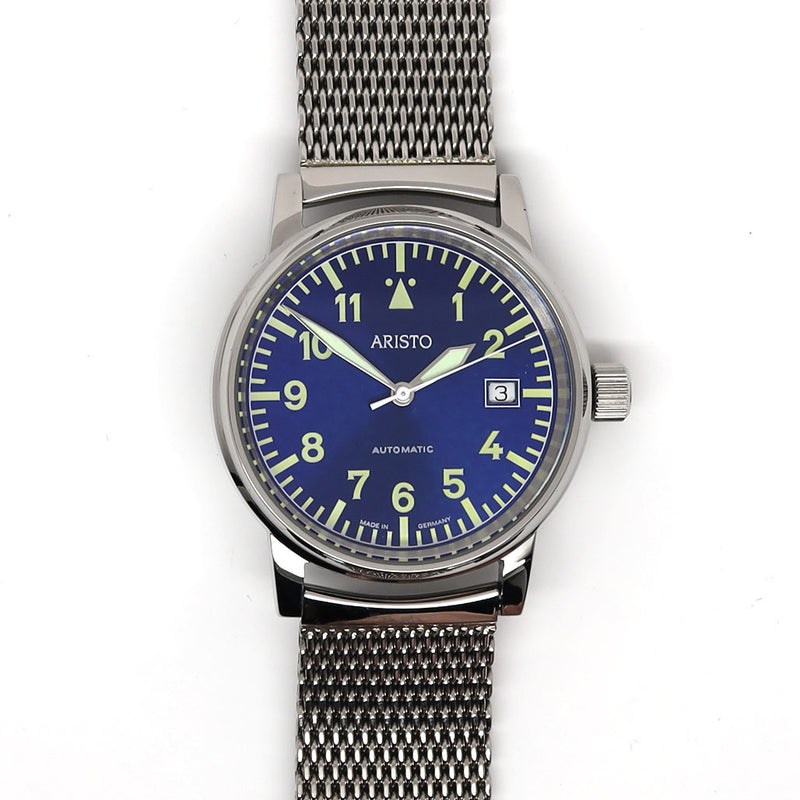 Aristo Blue Dial Flight Watch with Mesh Bracelet and a Sapphire Crystal #4H251-M