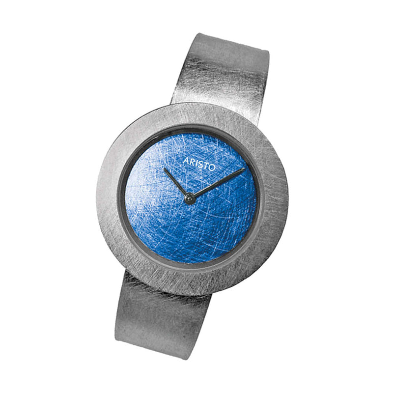 Aristo Titanium Scratched Blue Dial Watch Titanium Bangle #5D95-4 tilt
