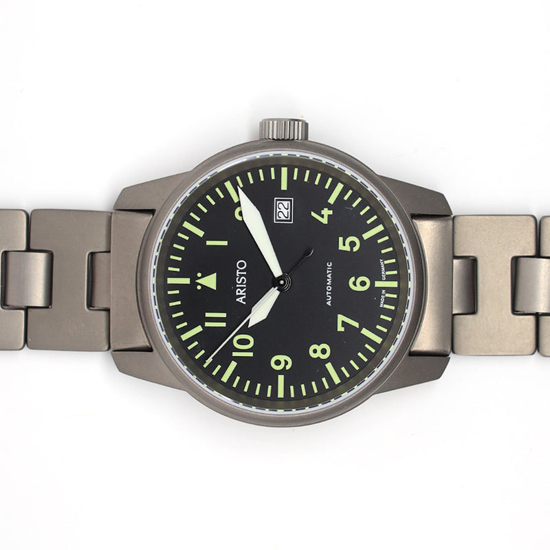 Aristo 40mm Titanium Swiss Automatic Aviator Watch #5H101TIBI