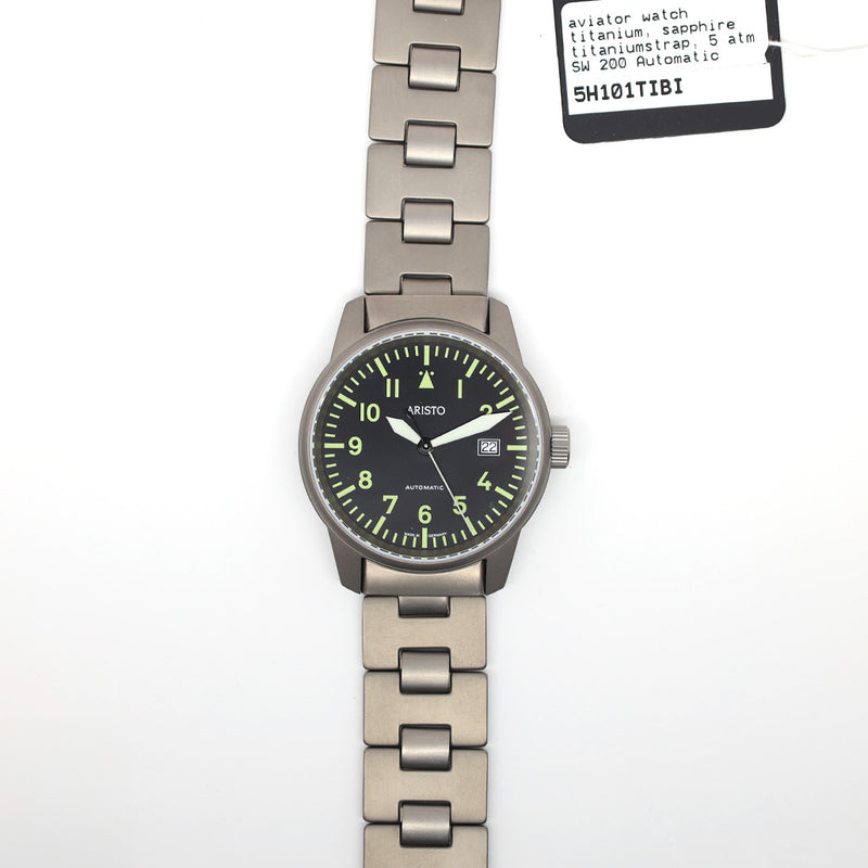 Aristo 40mm Titanium Swiss Automatic Aviator Watch #5H101TIBI