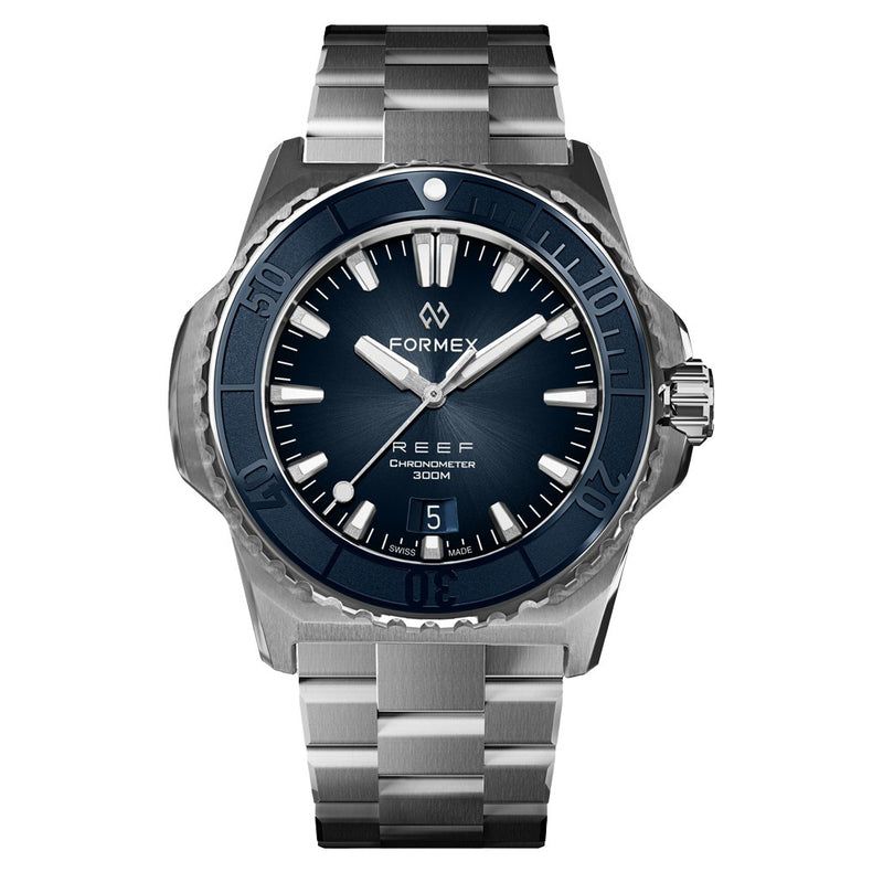 Formex REEF Swiss Automatic Chronometer Dive Watch with Sunburst Blue Dial #2201-1-6333-100
