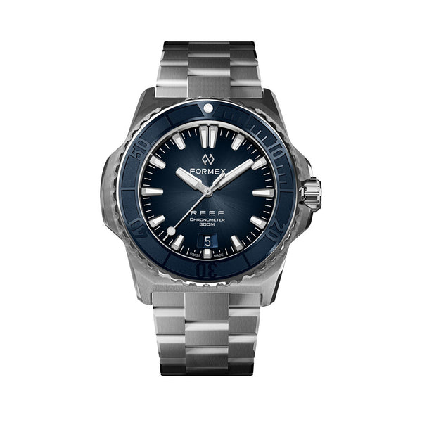 Formex REEF Swiss Automatic Chronometer Dive Watch with Sunburst Blue Dial #2201-1-6333-100