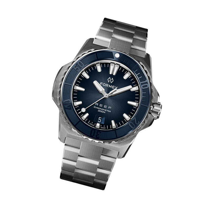 Formex REEF Swiss Automatic Chronometer Dive Watch with Sunburst Blue Dial #2201-1-6333-100