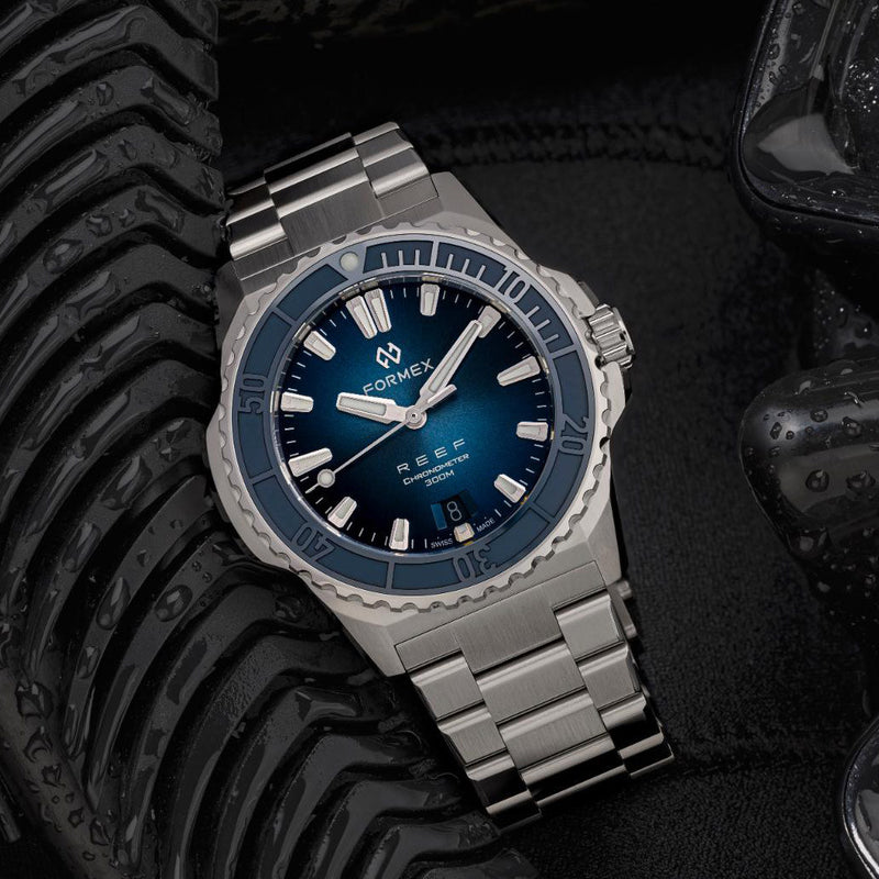 Formex REEF Swiss Automatic Chronometer Dive Watch with Sunburst Blue Dial #2201-1-6333-100