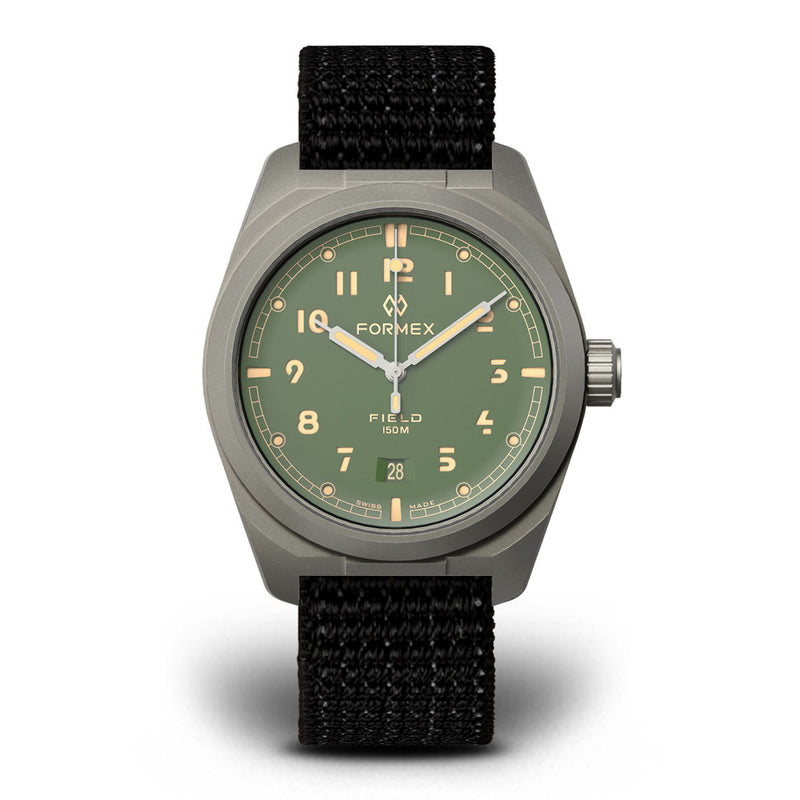 Formex Swiss Automatic Field Watch with Sage Green Dial and Velcro Strap #0660.1.6503.121 Zoom