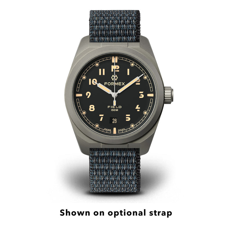 Formex Swiss Automatic Field Watch with Charcoal Dial and Velcro Strap #0660.1.6523.121 Optional