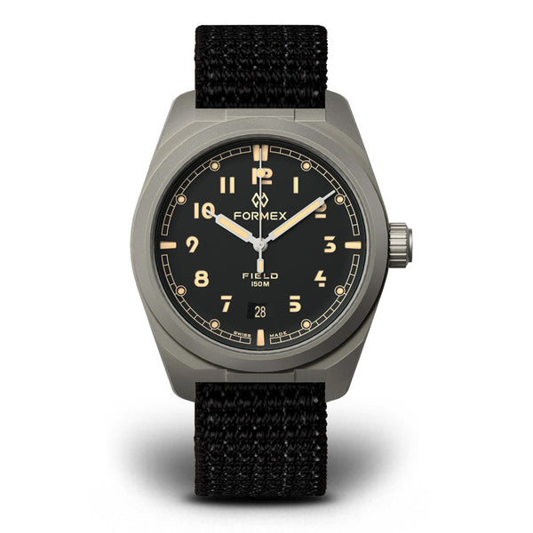 Formex Swiss Automatic Field Watch with Charcoal Dial and Velcro Strap #0660.1.6523.121 Zoom