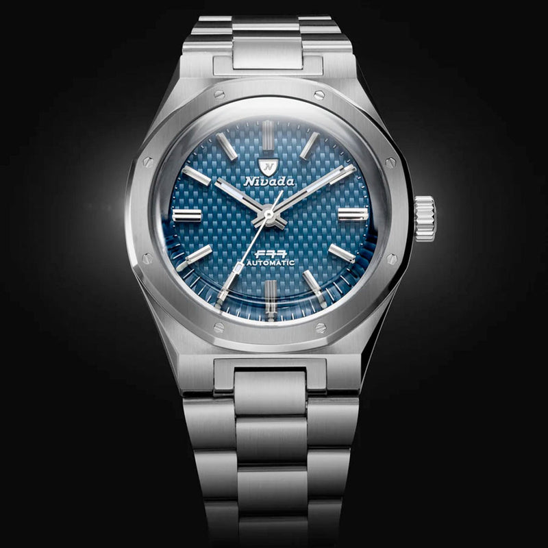 Nivada Grenchen 37mm F77 Watch with Blue Tapisserie Dial #68001A77