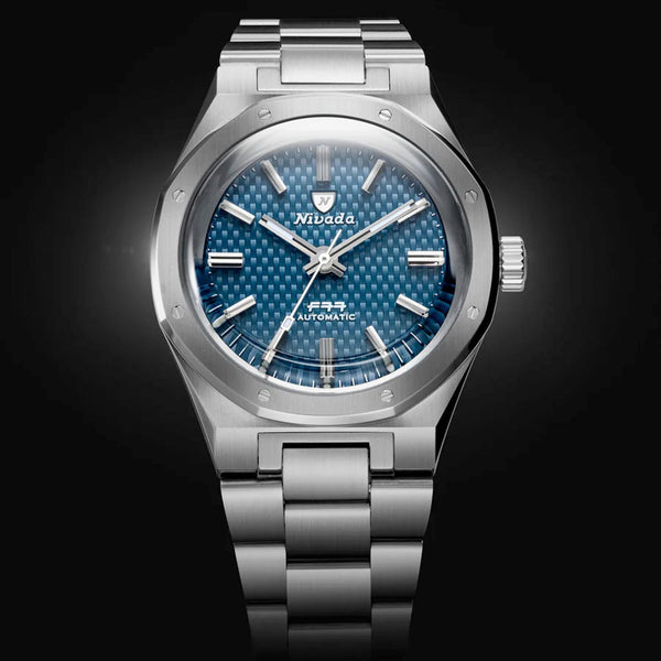 Nivada Grenchen 37mm F77 Watch with Blue Tapisserie Dial #68001A77