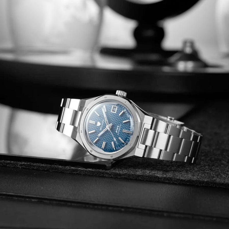 Nivada Grenchen 37mm F77 Watch with Blue Tapisserie Dial #68001A77