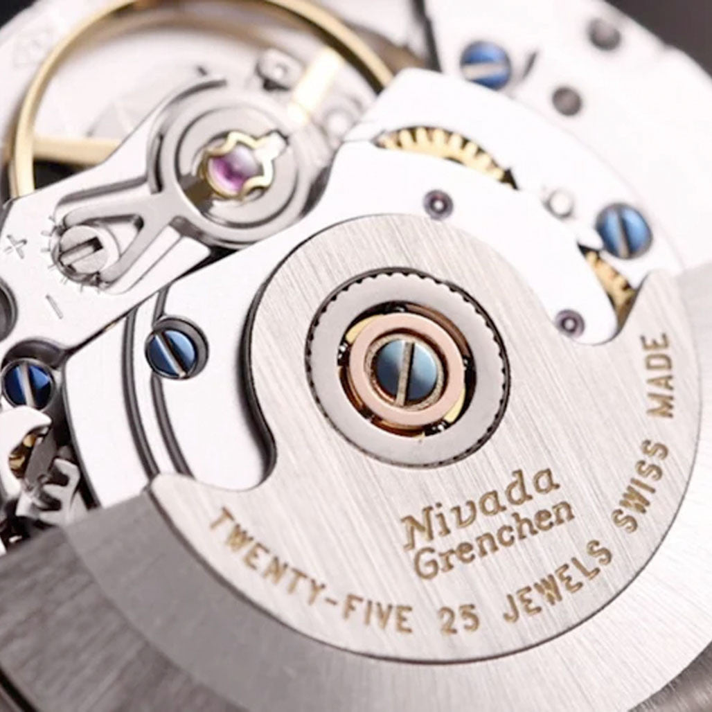 Nivada Grenchen 37mm F77 Watch with Blue Tapisserie Dial #68001A77