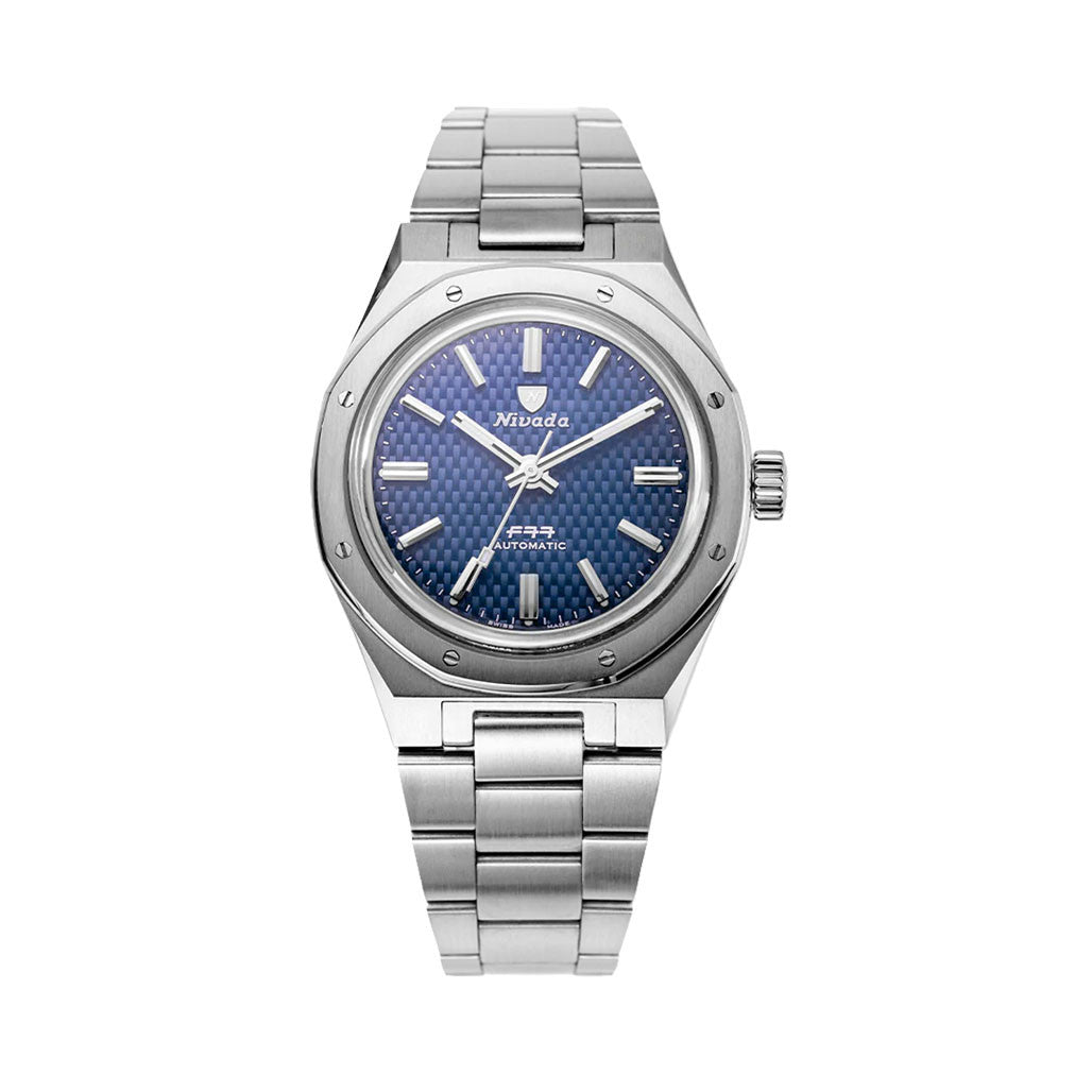 レオナルド Nivada Grenchen 37mm F77 Watch with Blue Tapisserie Dial #68001A77