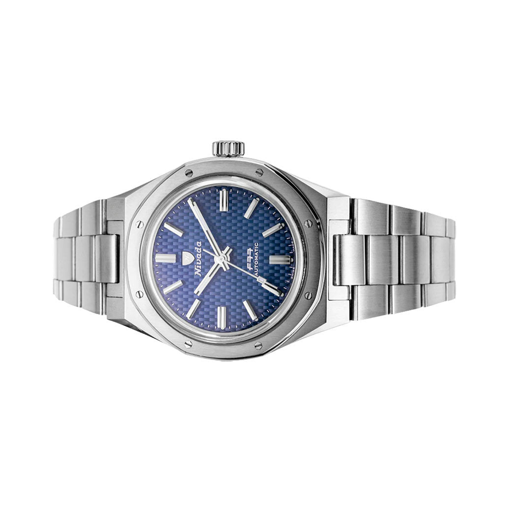 Nivada Grenchen 37mm F77 Watch with Blue Tapisserie Dial #68001A77