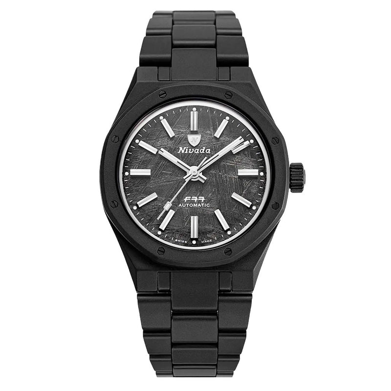 Nivada Grenchen 37mm F77 Black Watch with Meterorite Dial #68020A77