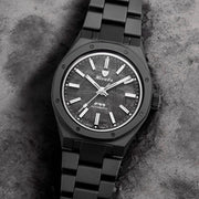 Nivada Grenchen 37mm F77 Black Watch with Meterorite Dial #68020A77