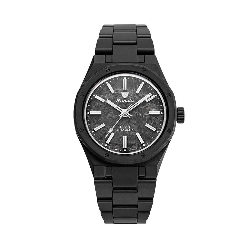 Nivada Grenchen 37mm F77 Black Watch with Meterorite Dial #68020A77