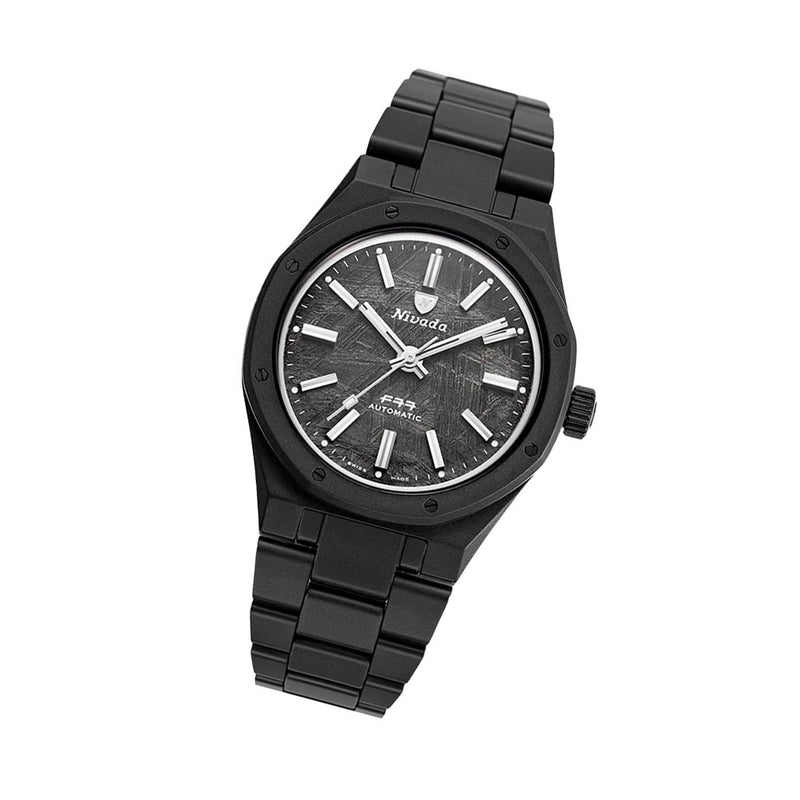 Nivada Grenchen 37mm F77 Black Watch with Meterorite Dial #68020A77