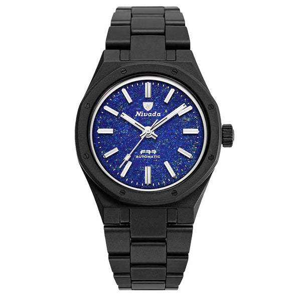 Nivada Grenchen 37mm F77 Black Watch with Lapis Lazuli Dial #68022A77