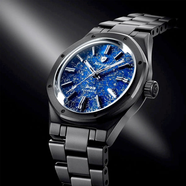 Nivada Grenchen 37mm F77 Black Watch with Lapis Lazuli Dial #68022A77