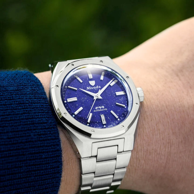 Nivada Grenchen 38mm F77 Mark 2 Watch with Lapis Lazuli Dial #68048A77