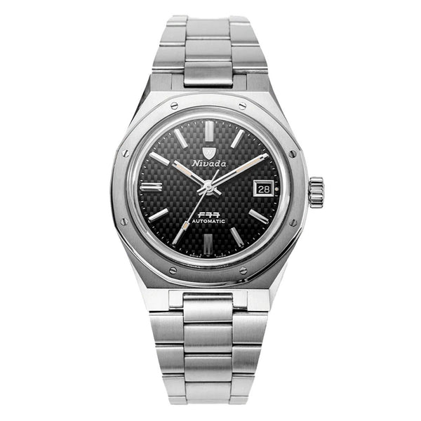 Nivada Grenchen 37mm F77 Watch with Black Tapisserie Dial#69000A77