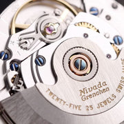 Nivada Grenchen 37mm F77 Watch with Black Tapisserie Dial#69000A77
