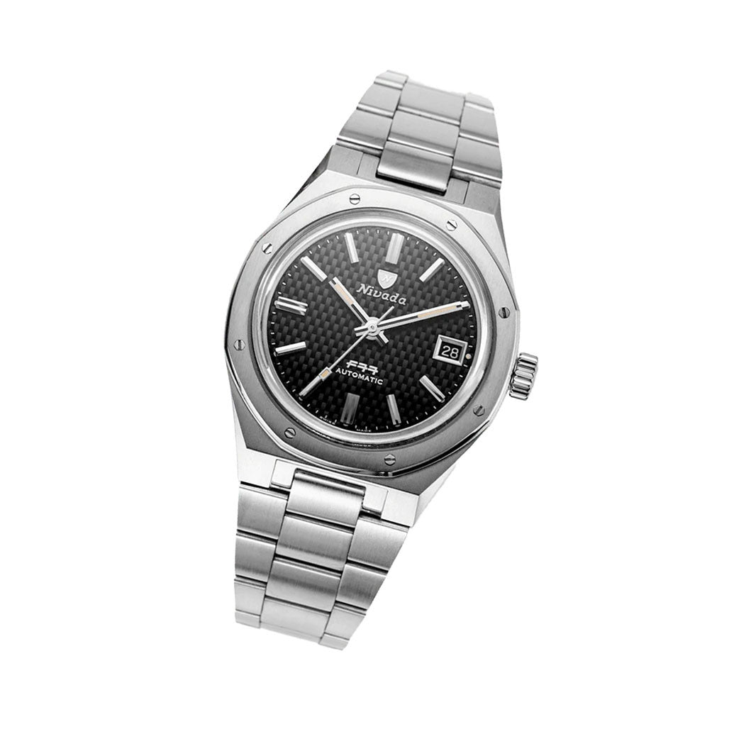 Nivada Grenchen 37mm F77 Watch with Black Tapisserie Dial#69000A77