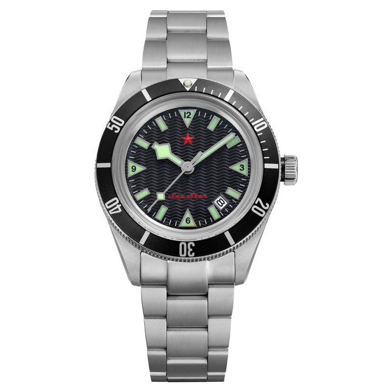 Red Star SEA STAR Watch with Black Dial and Black Bezel #7074G-C
